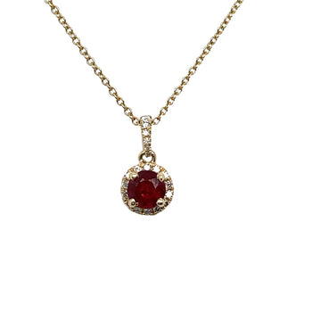 Ruby Diamond Halo Necklace